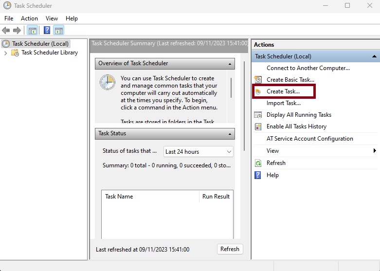 Opening Task Scheduler in Windows