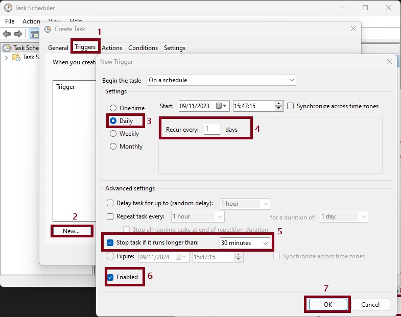 Setting Triggers in Task Scheduler