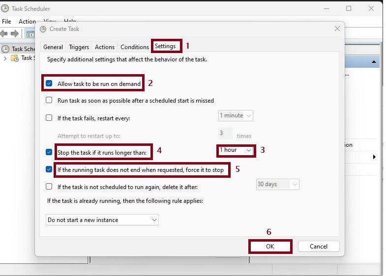 Adjusting Settings in Task Scheduler